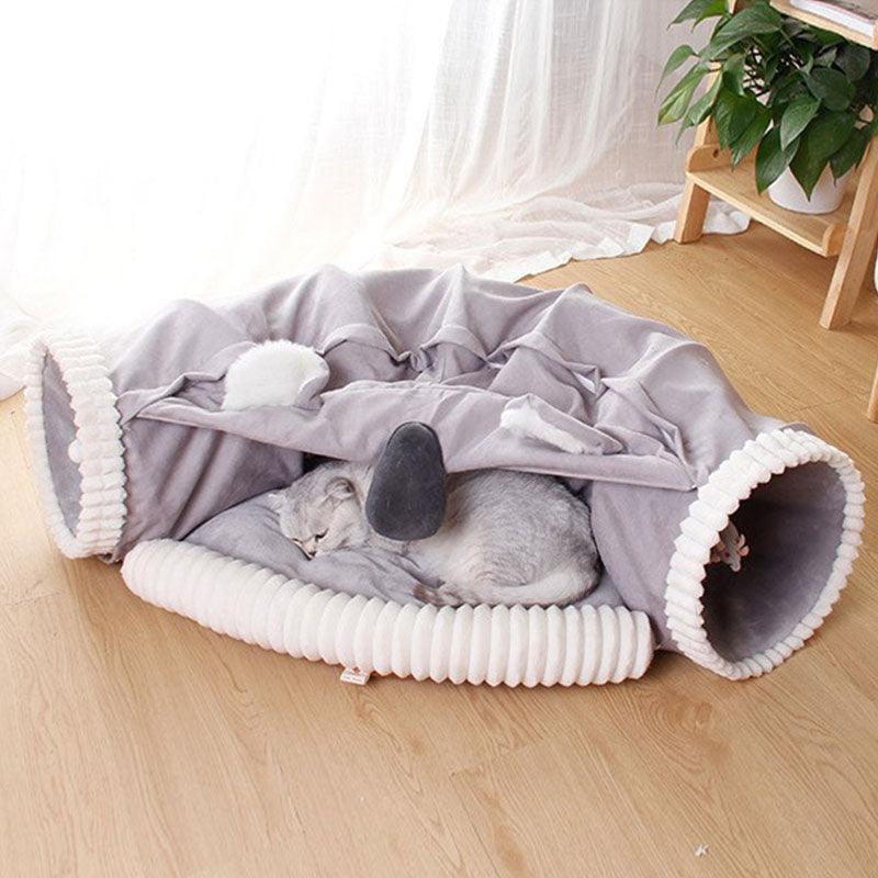 Fluffy Cat Tunnel Cat Bed All-in-One 2 Colors