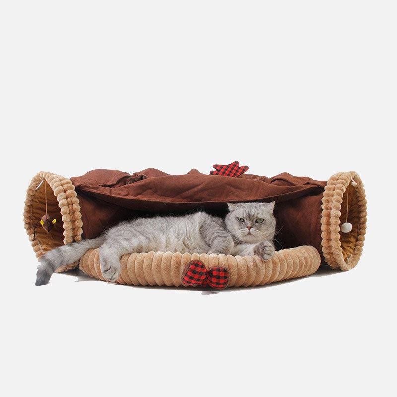Fluffy Cat Tunnel Cat Bed All-in-One 2 Colors