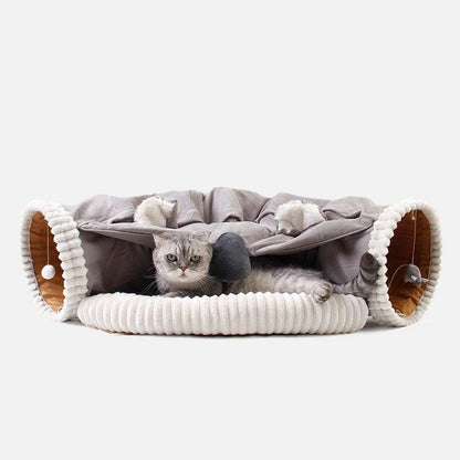 Fluffy Cat Tunnel Cat Bed All-in-One 2 Colors