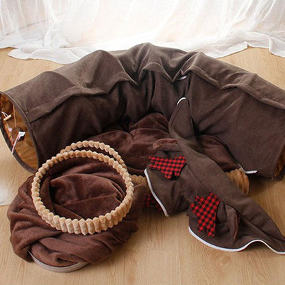 Fluffy Cat Tunnel Cat Bed All-in-One 2 Colors