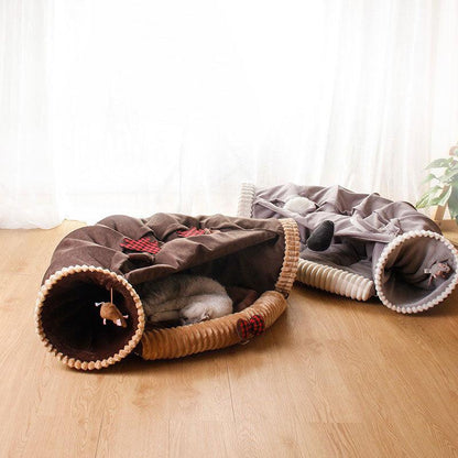Fluffy Cat Tunnel Cat Bed All-in-One 2 Colors
