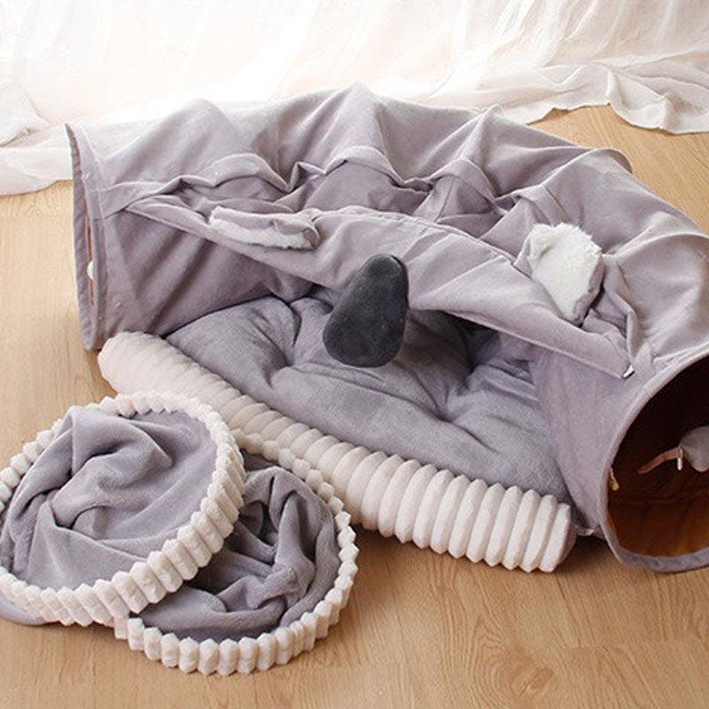 Fluffy Cat Tunnel Cat Bed All-in-One 2 Colors
