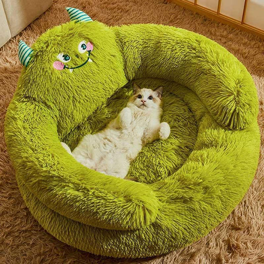 Green Monster Cat Sofa Fluffy Cat Bed Couch