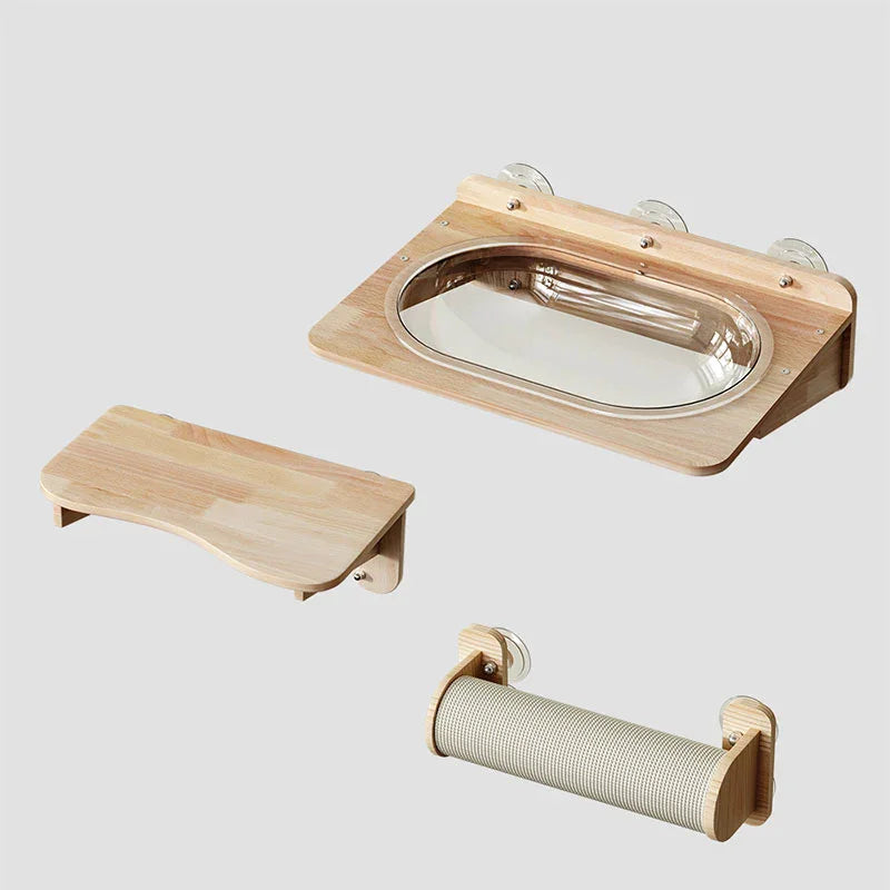 Solid Wood Suction Cup Cat Wall Shelves