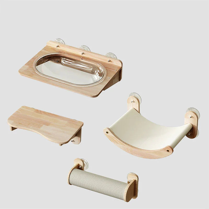Solid Wood Suction Cup Cat Wall Shelves