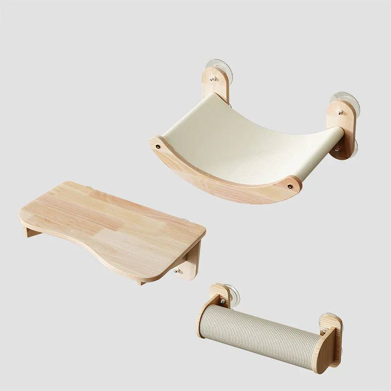 Solid Wood Suction Cup Cat Wall Shelves