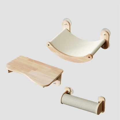 Solid Wood Suction Cup Cat Wall Shelves