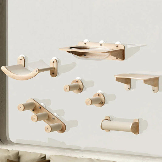 Solid Wood Suction Cup Cat Wall Shelves