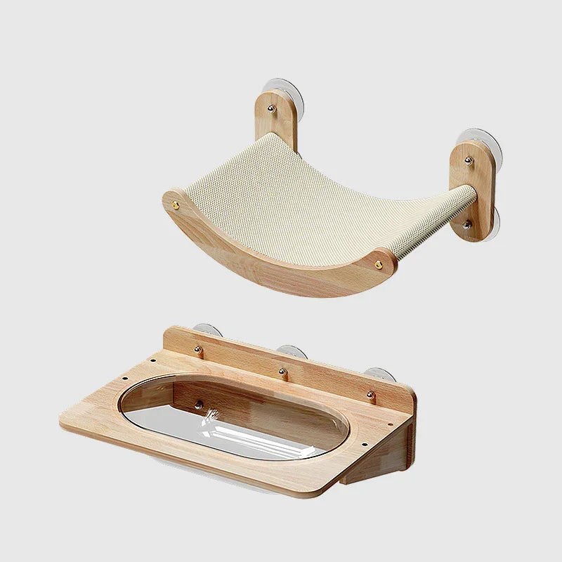 Solid Wood Suction Cup Cat Wall Shelves